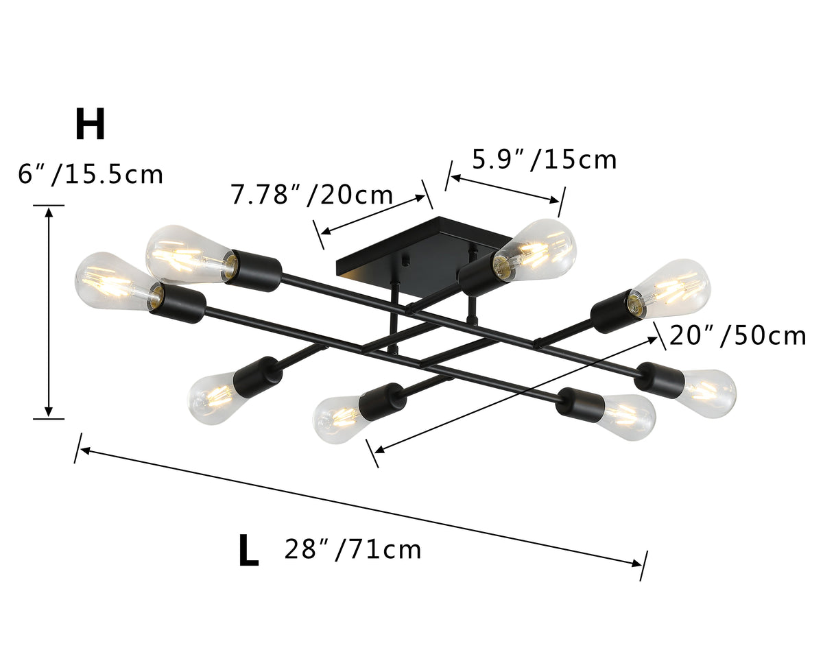 8-Lights Geometric Shape Semi-Flush Mount Lighting