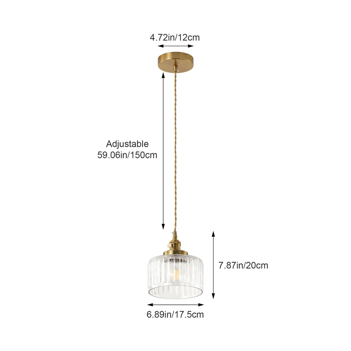 1-Light Clear Ribbed Glass Shade Adds Texture Pendant Light