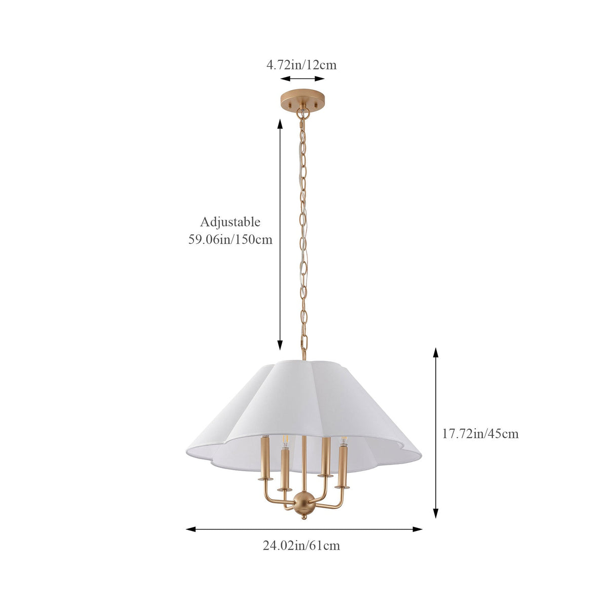 4-Light Gold Chandelier with White Fabric Shade