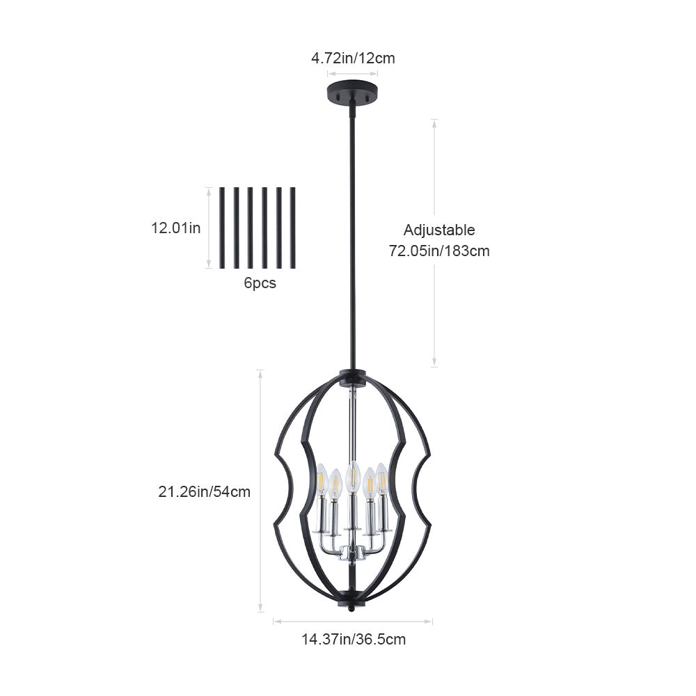 5-Light Black Farmhouse Cage Chandelier for Dining Room
