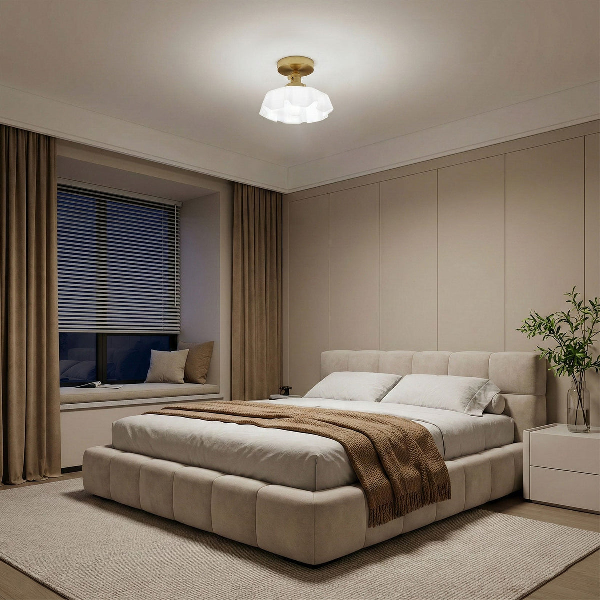 1-Light Copper Ceiling Light With White Glass Shade