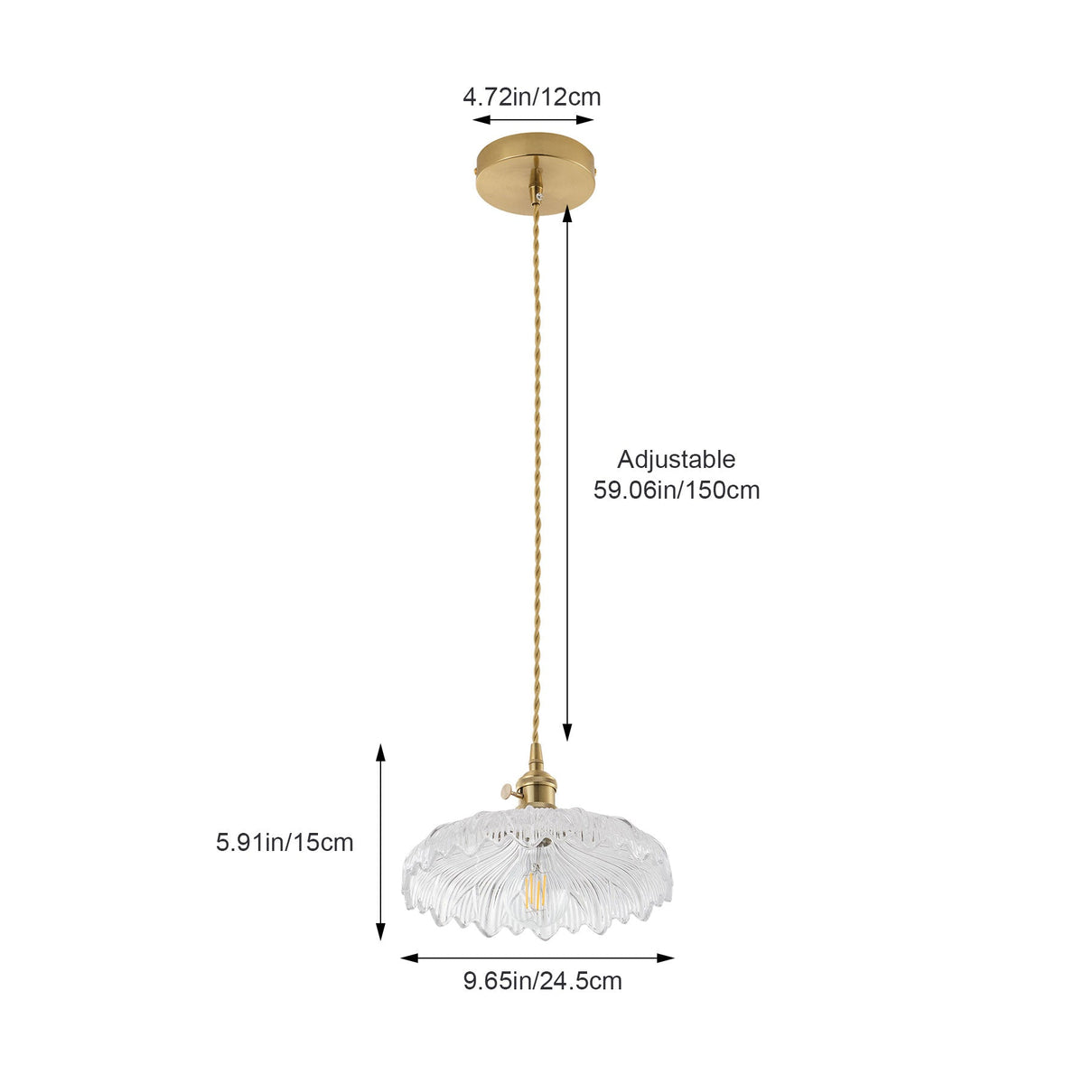 1 Light Gold Glass Pendant Light With Wide Clear Shade For Bedroom Entryway Hallway