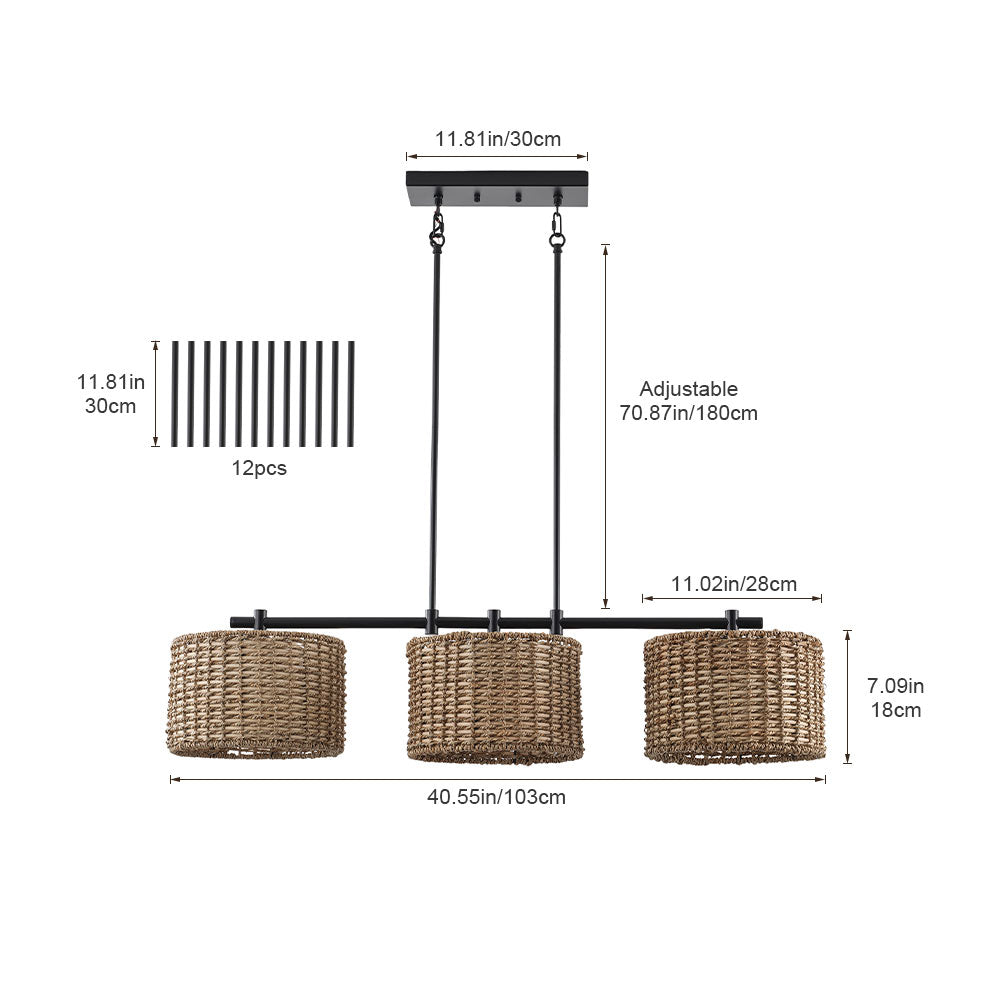 3-Light Boho Chandelier Woven Pendant for Kitchen