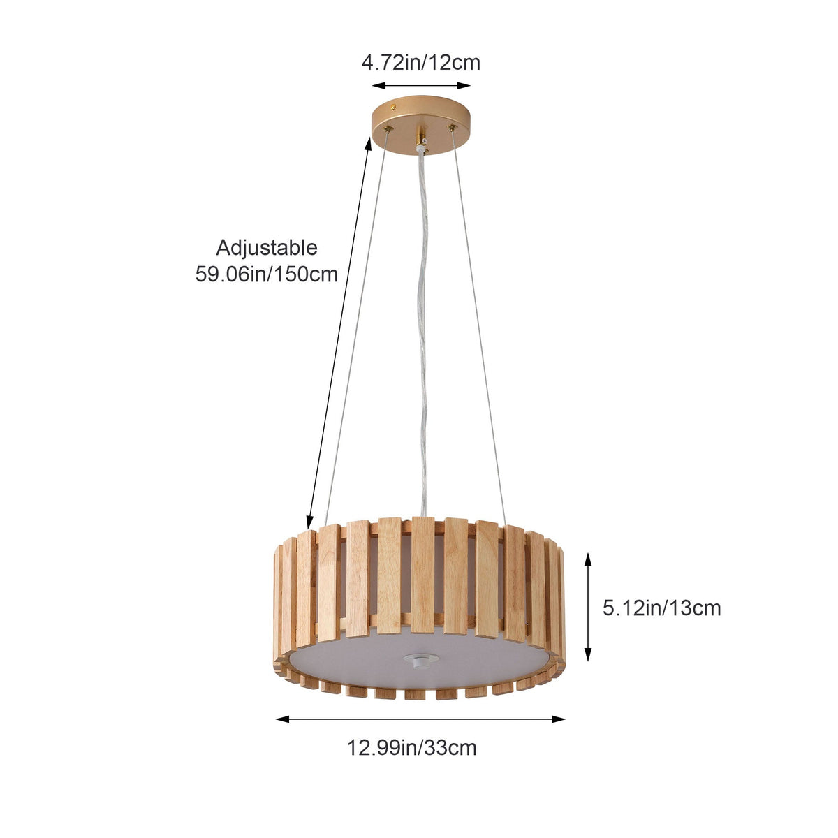 3-Light Wood Farmhouse Pendant Light with White Diffuser