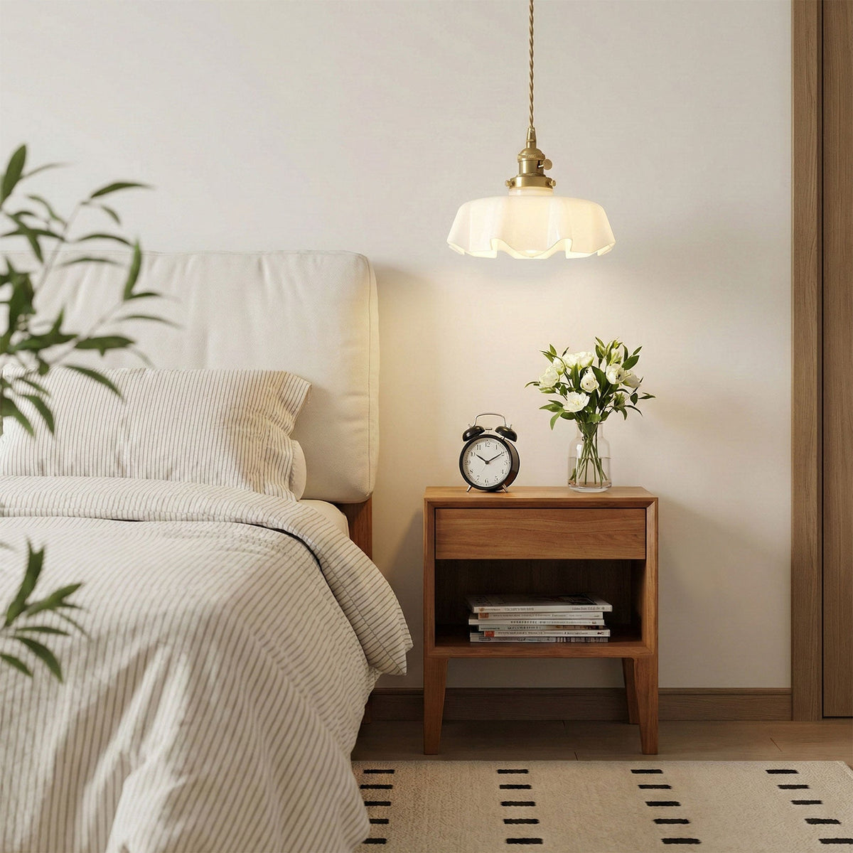1 Light Vintage Brass Pendant Light With Opal Glass