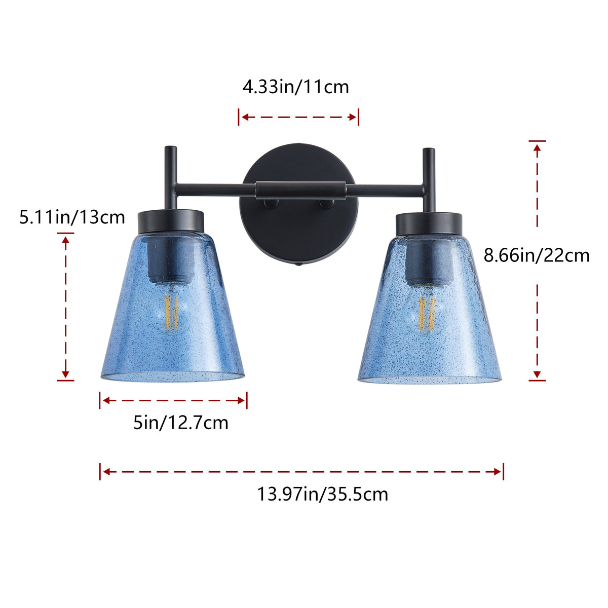 2-Lights Creative Blue Glass Wall Sconces Vanity Lighting