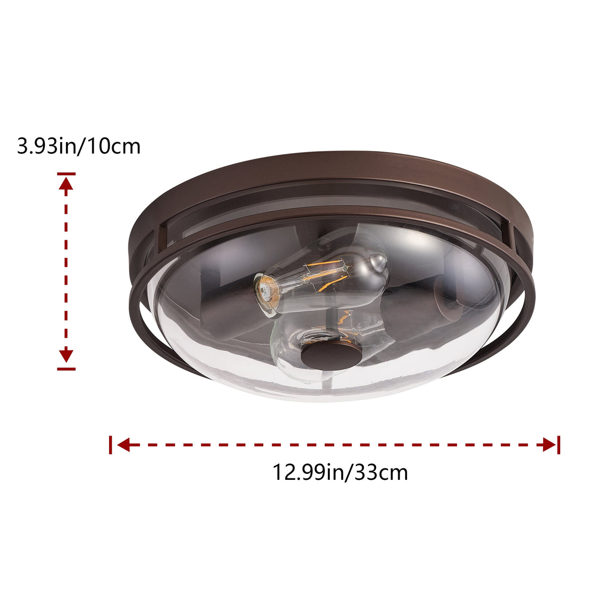 2-Lights Farmhouse Round Shape Brown Flush Mount Lighting