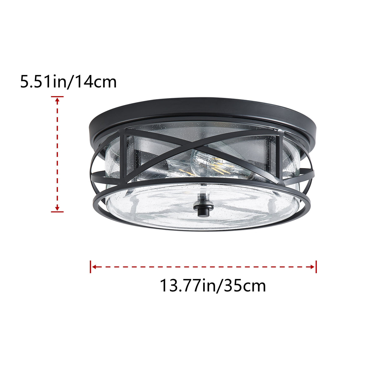 2-Lights Farmhouse Metal Cage Black Flush Mount Lighting