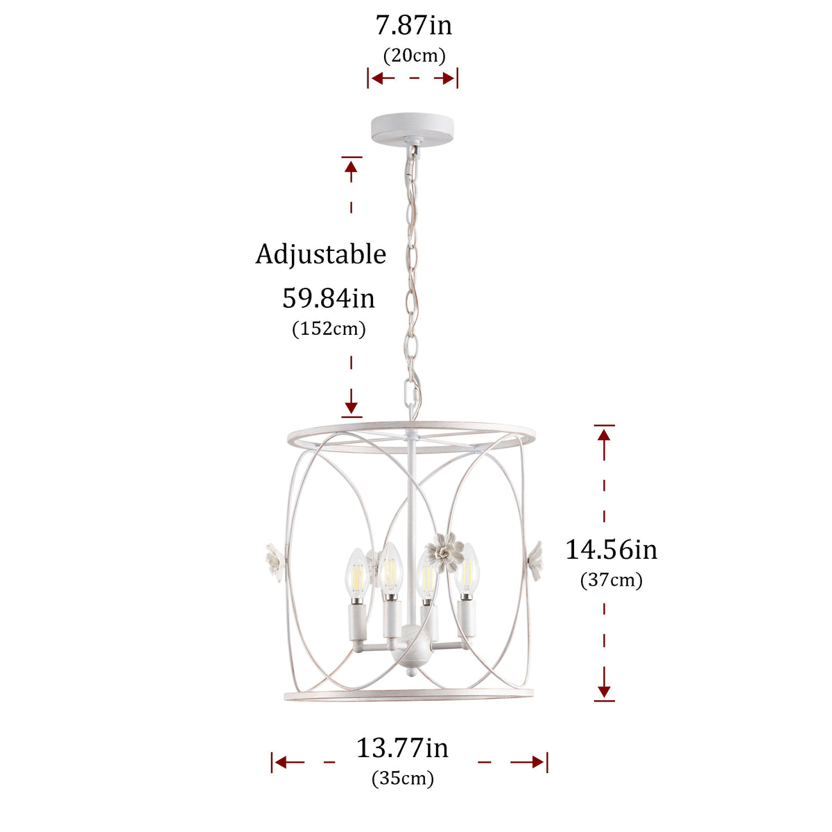 4-Lights Openwork Design Surrounded by Carving White Pendant Lighting