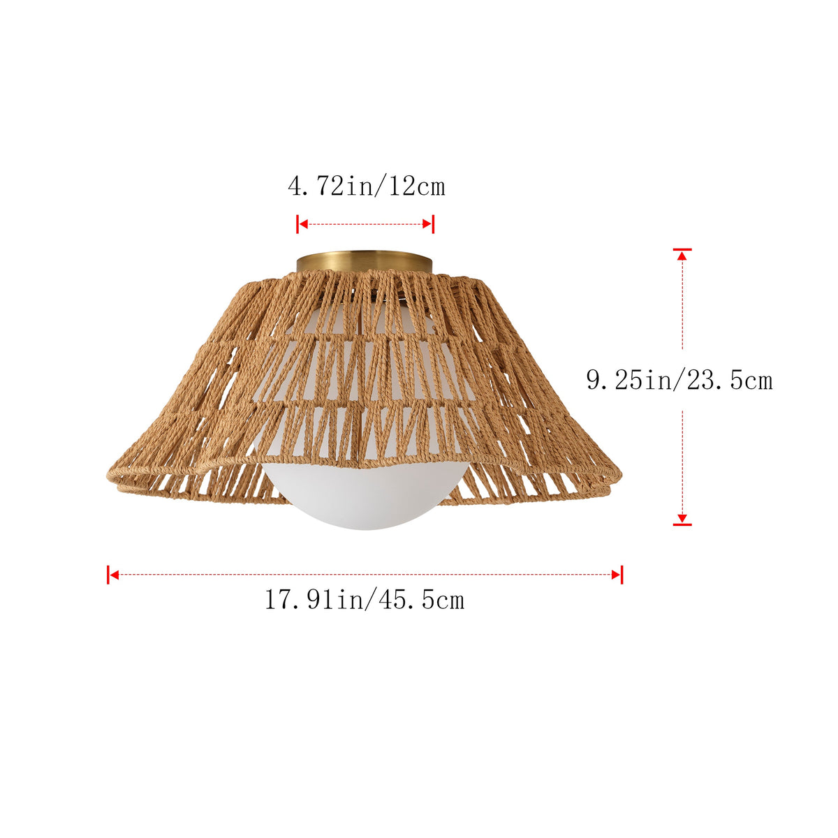 1-Light Dewdrop Boho Semi Flush Mount Ceiling Light Woven Rope Shade Globe
