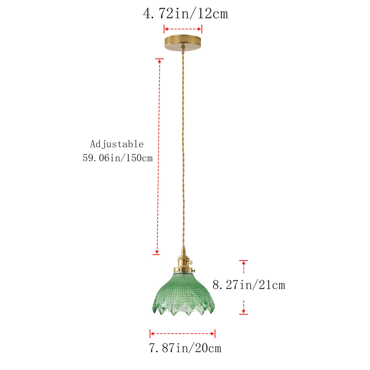 1-Light Vintage Style Pendant Light Dewdrop Deep Green Glass Hanging Lamp
