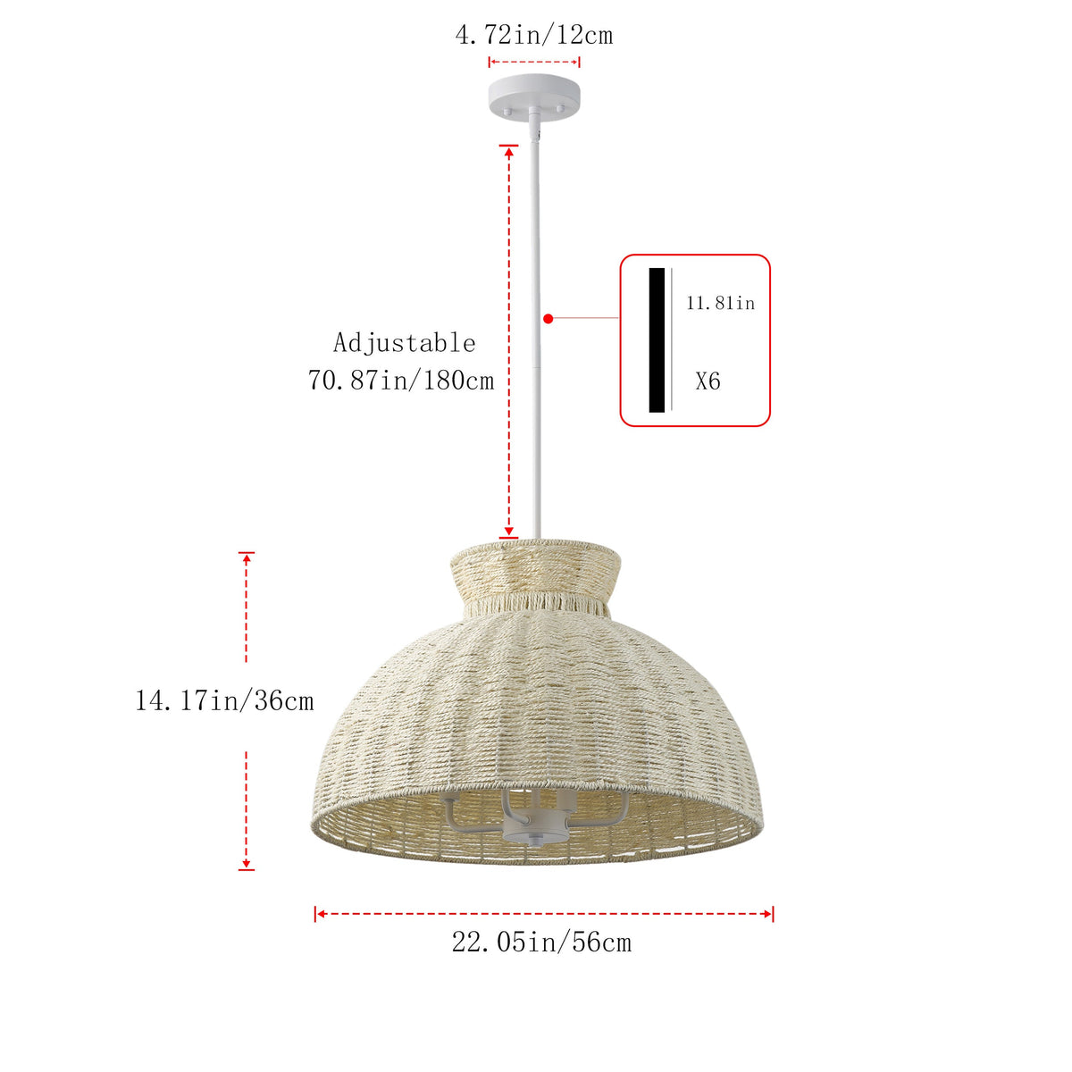 4 -Light Japandi Style Pendant Light Nordic Rattan Fixture