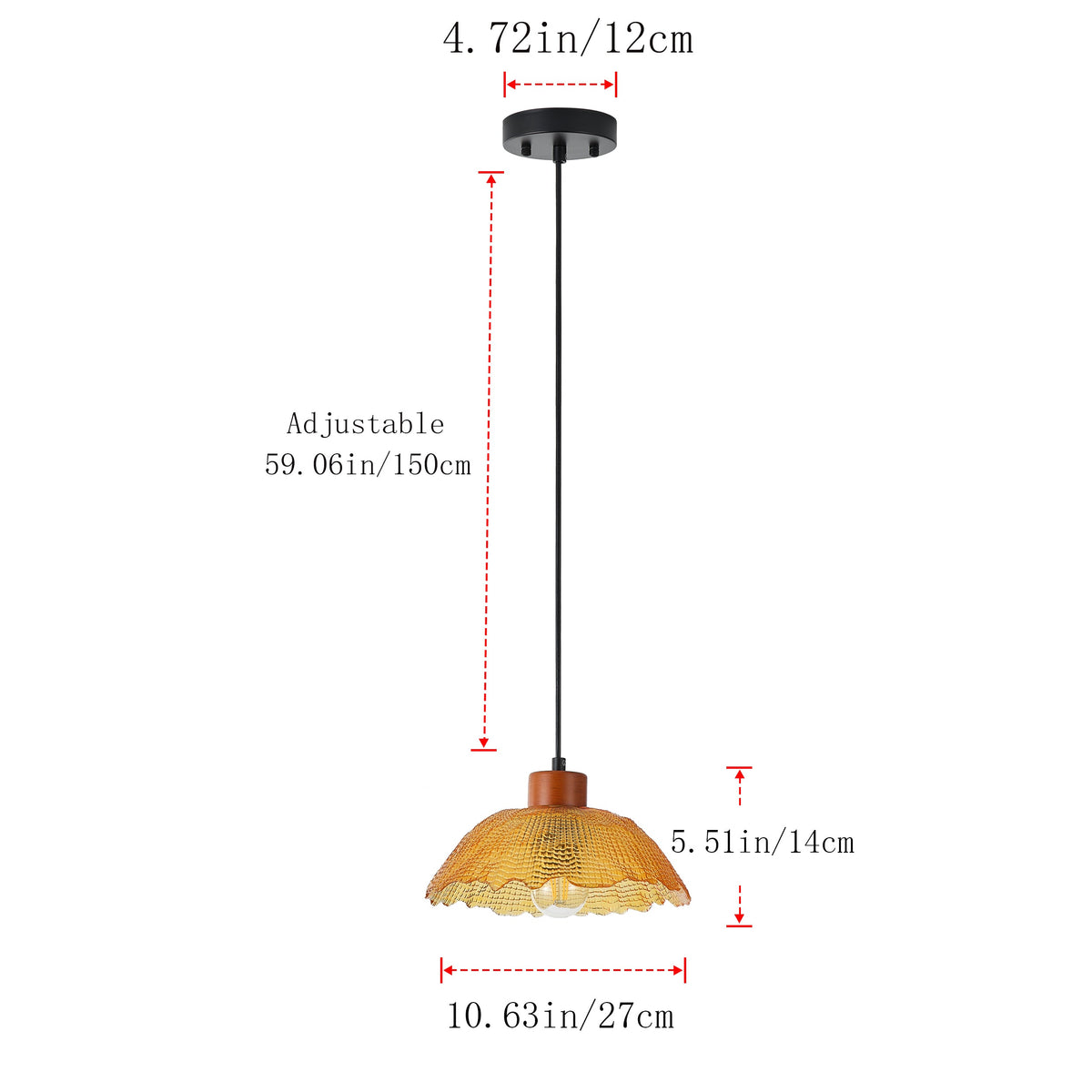 1-Light Vintage Pendant Light Amber Glass Shade Matte Black Farmhouse Kitchen Island