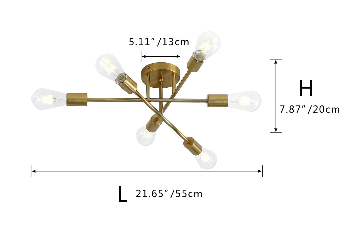 6-Lights Geometric Shape Semi-Flush Mount Lighting