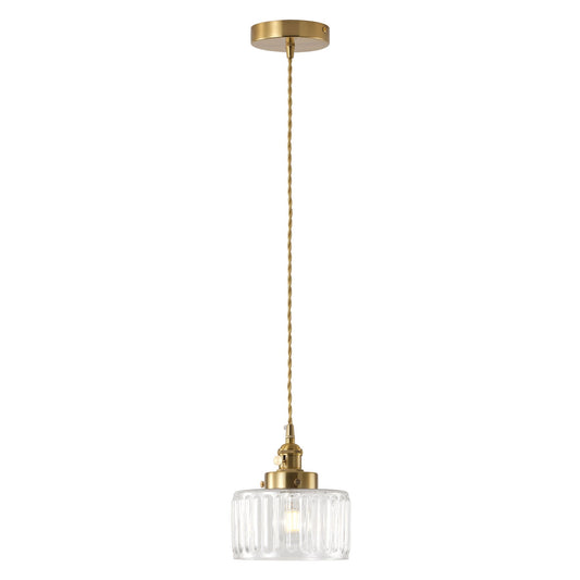 1-Light Clear Ribbed Glass Shade Adds Texture Pendant Light