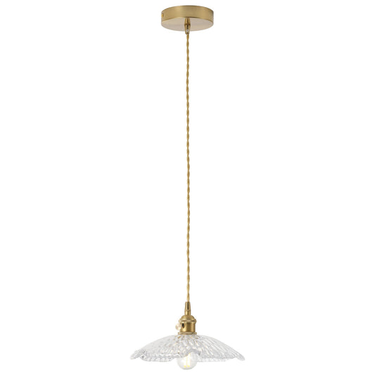 1-Light Clear Pleated Scalloped Glass Pendant Light