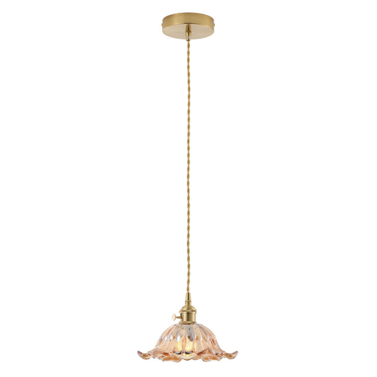 1 Light Amber Glass Pendant Light Vintage Gold Kitchen Island Hanging Light ETL Listed