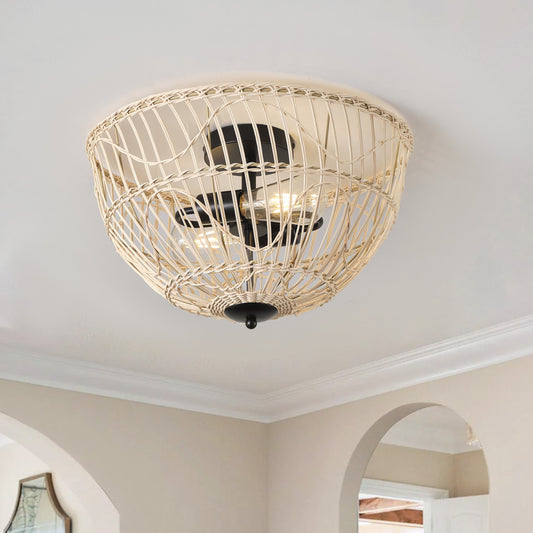 2-Lights Rattan Openwork Hemispheric Shape Semi-Flush Mount Lighting
