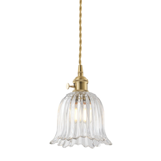1 Light Clear Ribbed Glass Pendant Light For Kitchen Island And Hallway