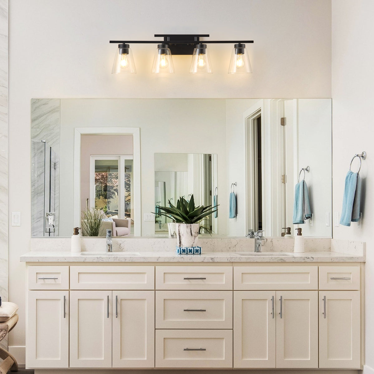 3-Light & 4-Light Dimmable Bathroom Clear Glass Wall Vanity Lighting