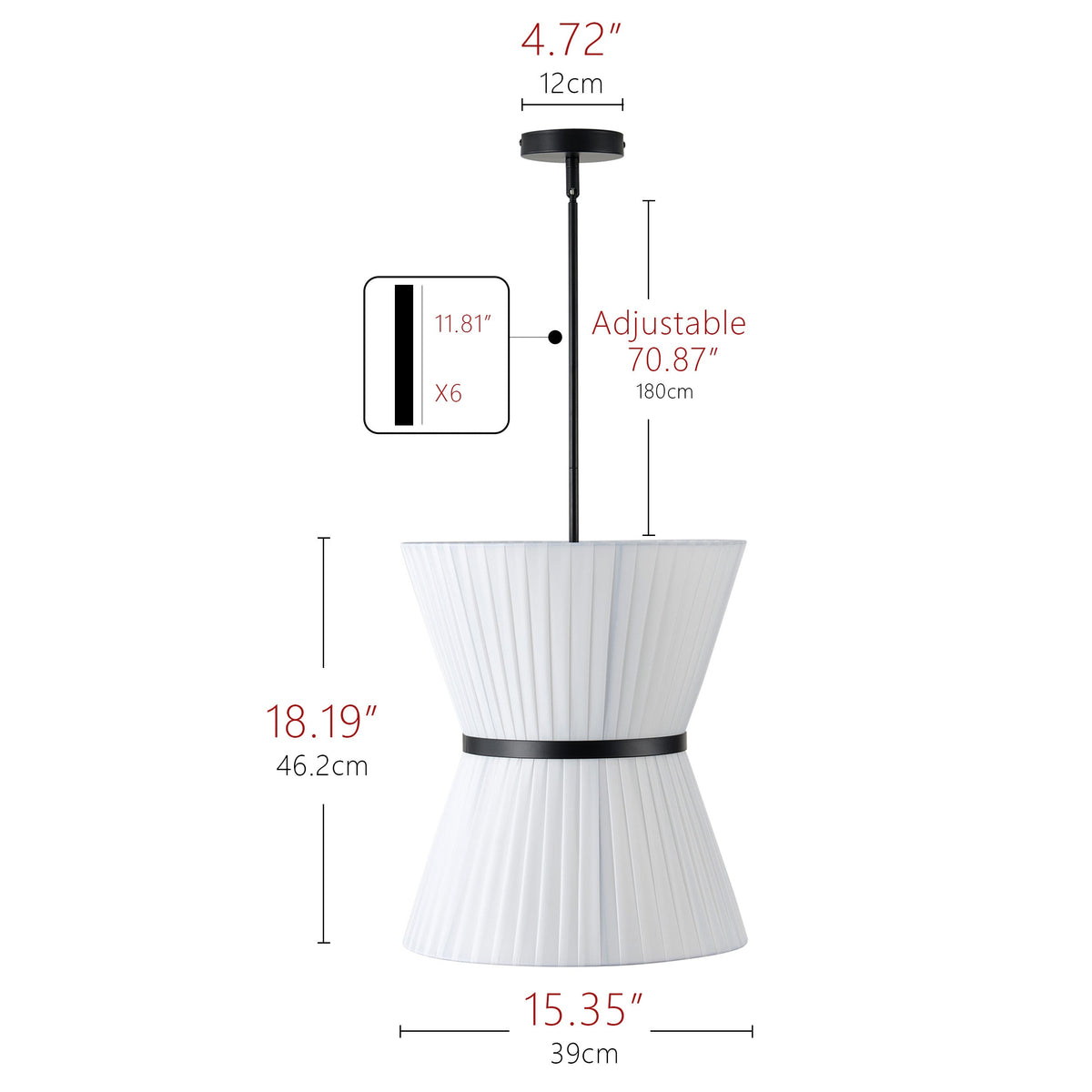 6-Light Creative Design White Pleated Shade Pendant Lighting