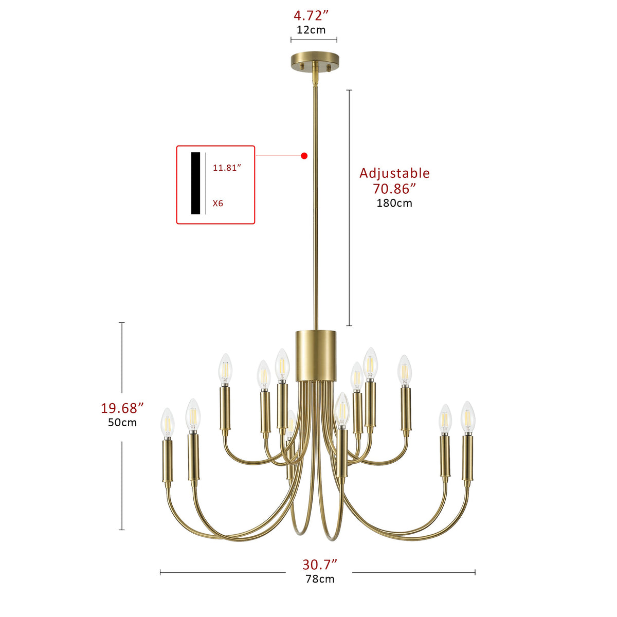 12-Lights Candle Lamp Head Creative Chandelier