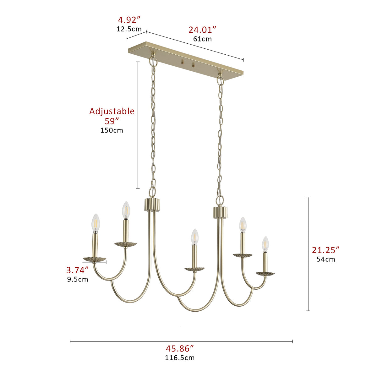 5-Lights Mid-Century Style Candle Head Chandelier