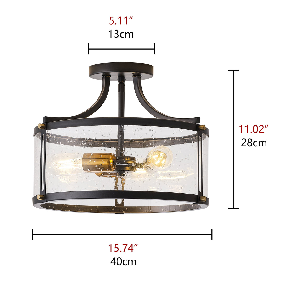 3-Lights Special Glass Shade Semi-Flush Mount Lighting
