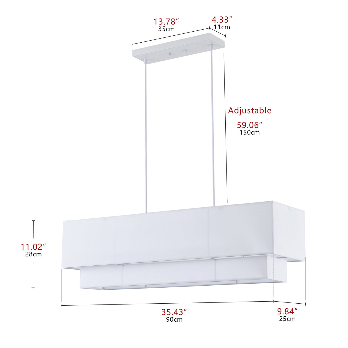 3-Light 35.43'' Oversize Fabric Rectangular Shade Island Lighting