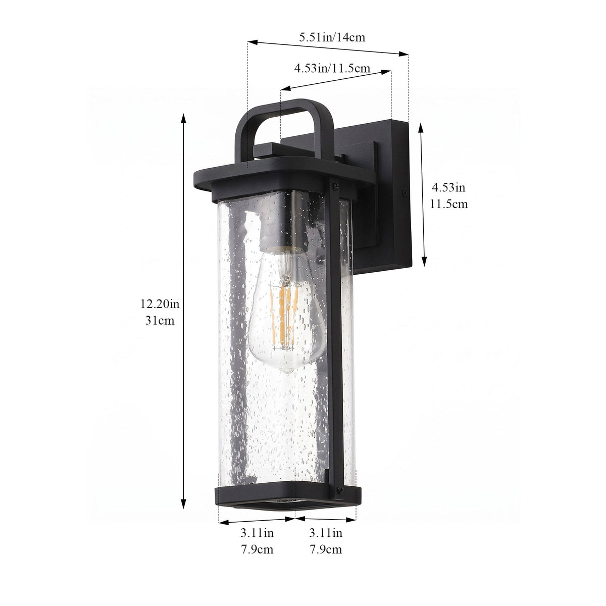 1-Light Wet Rated Black Outdoor Wall Light for Porch