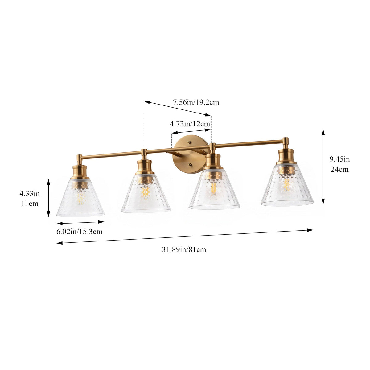 3-Lights & 4-Lights Antique Brass Glass Bathroom Vanity Light
