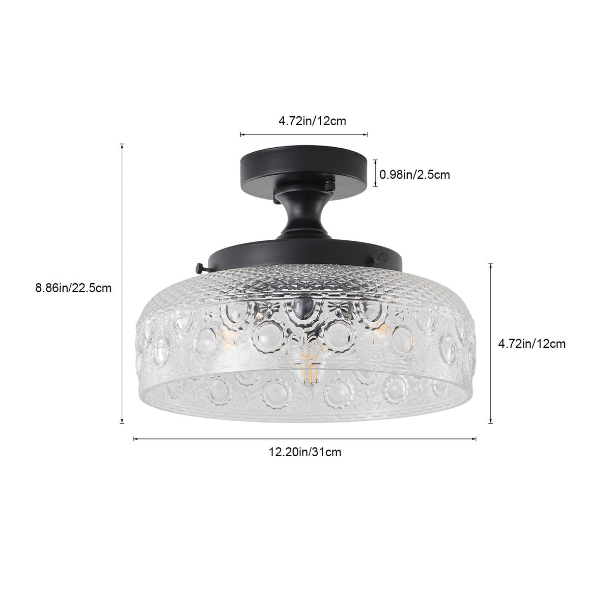 3-Light Modern Ceiling Light Clear Glass Black Fixture