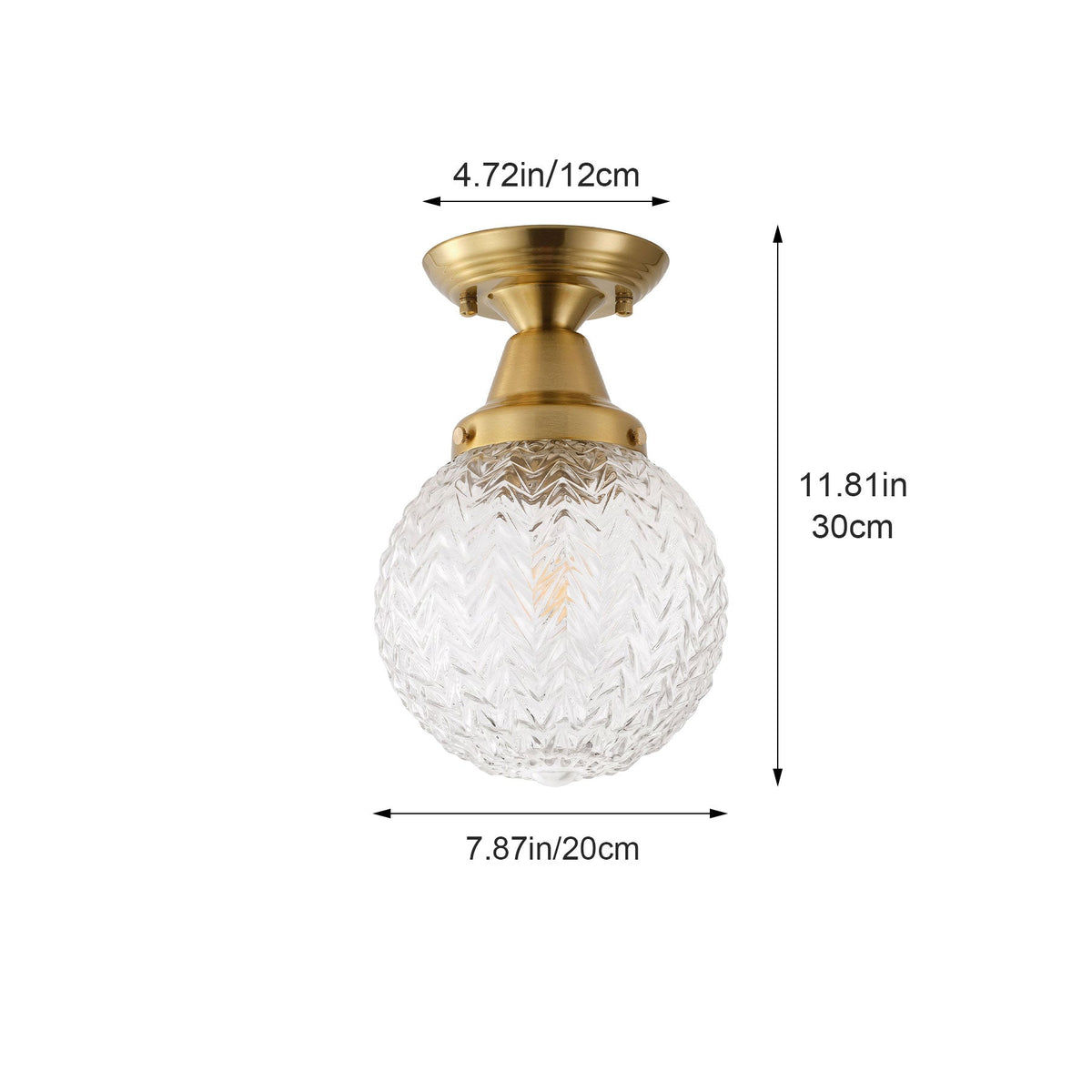 1-Light Clear Textured Glass Semi Flush Mount Light