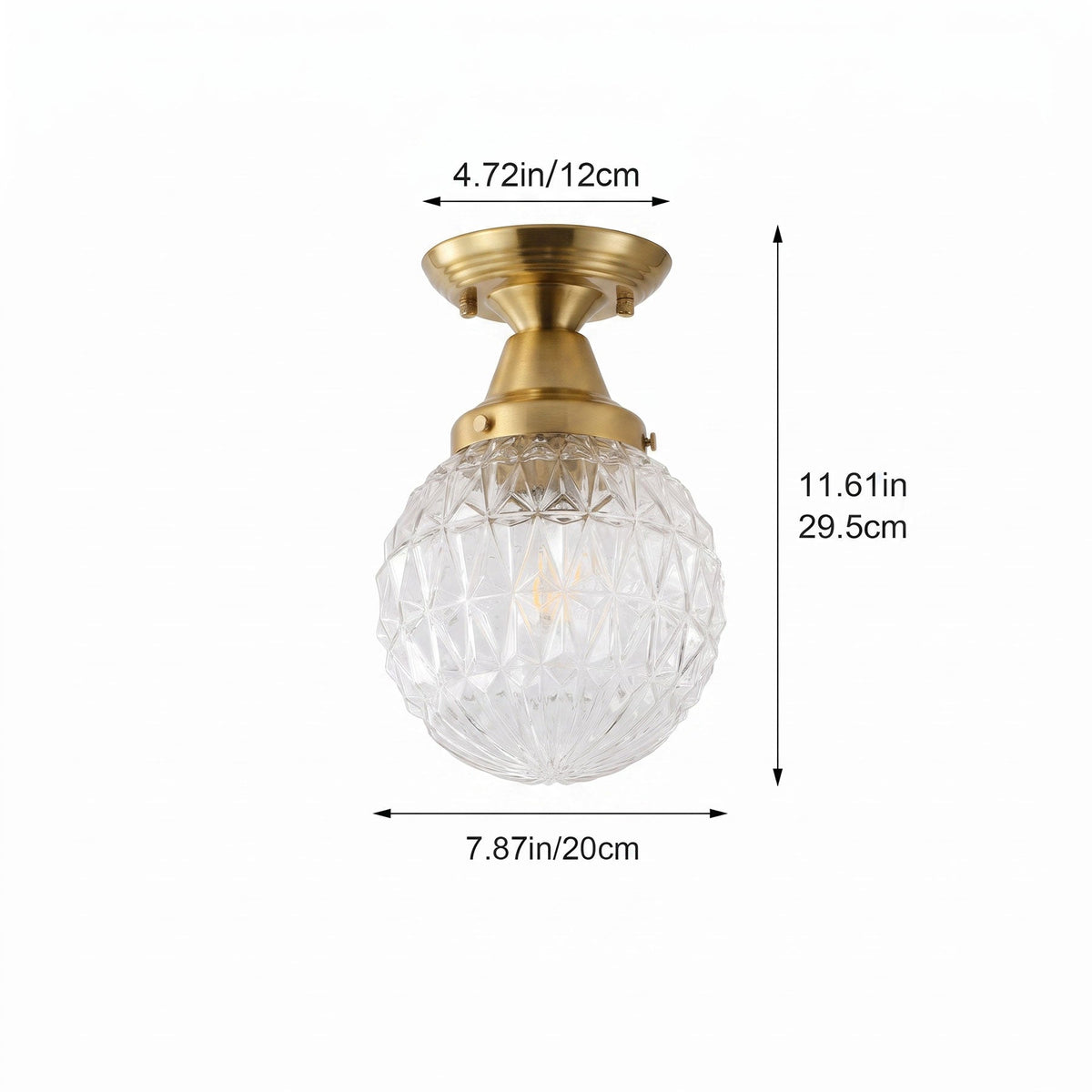 1-Light Clear Glass Semi Flush Ceiling Light for Entryway