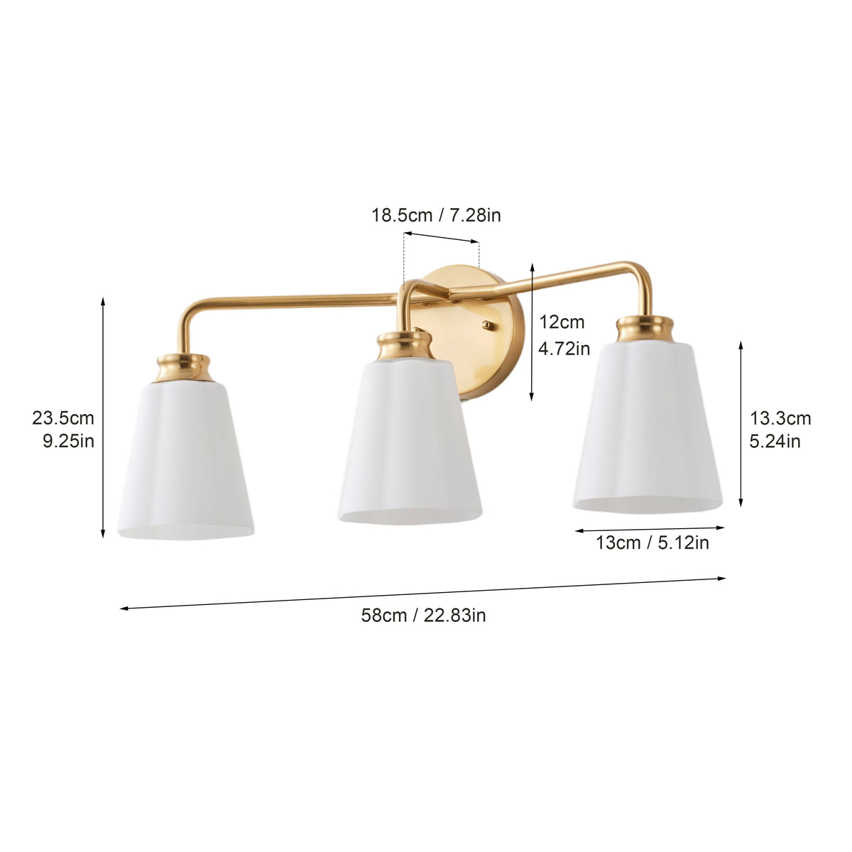 3-Light Gold Opal Glass Bathroom Vanity Light