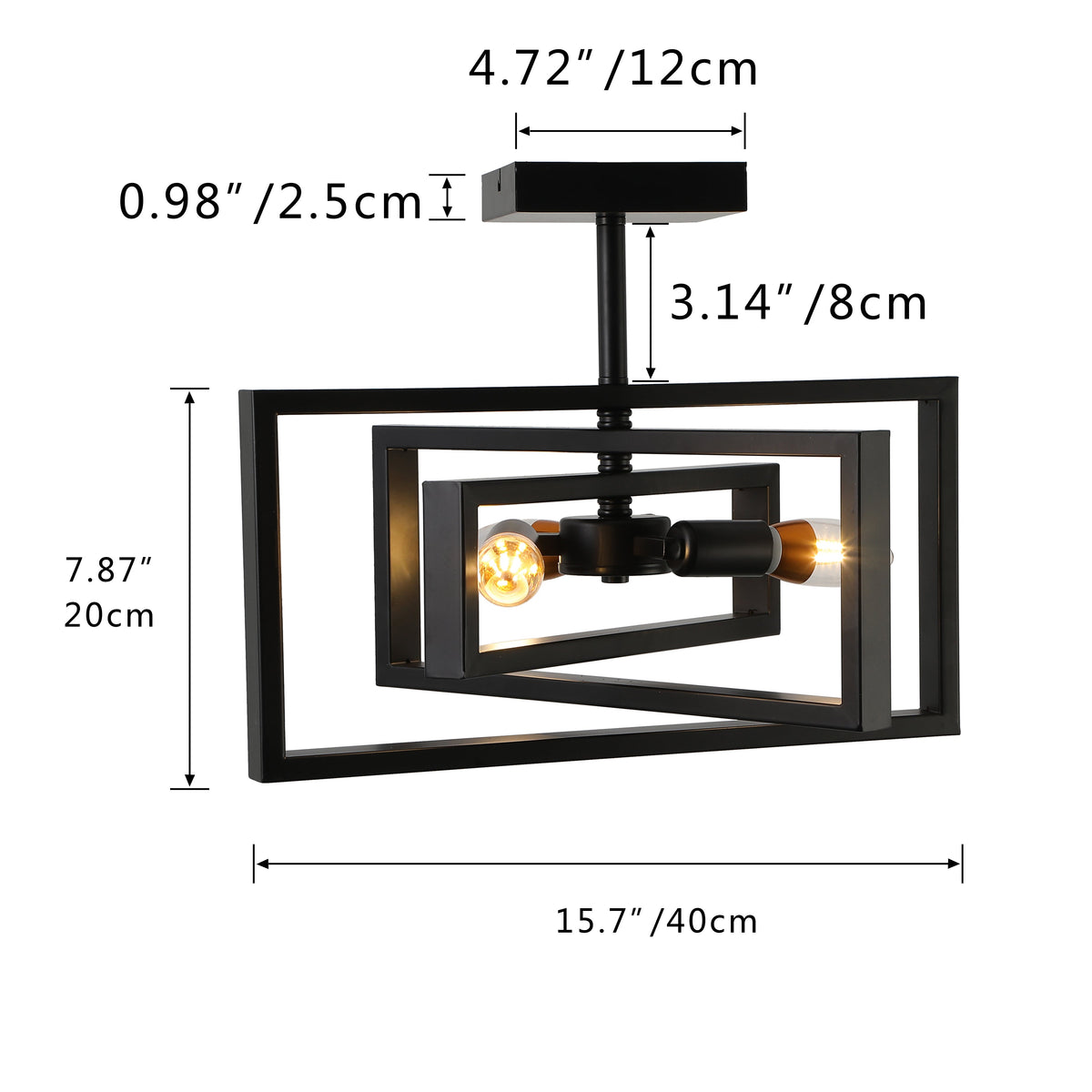 3-Lights Geometrical Wood Element Semi-Flush Mount Lighting