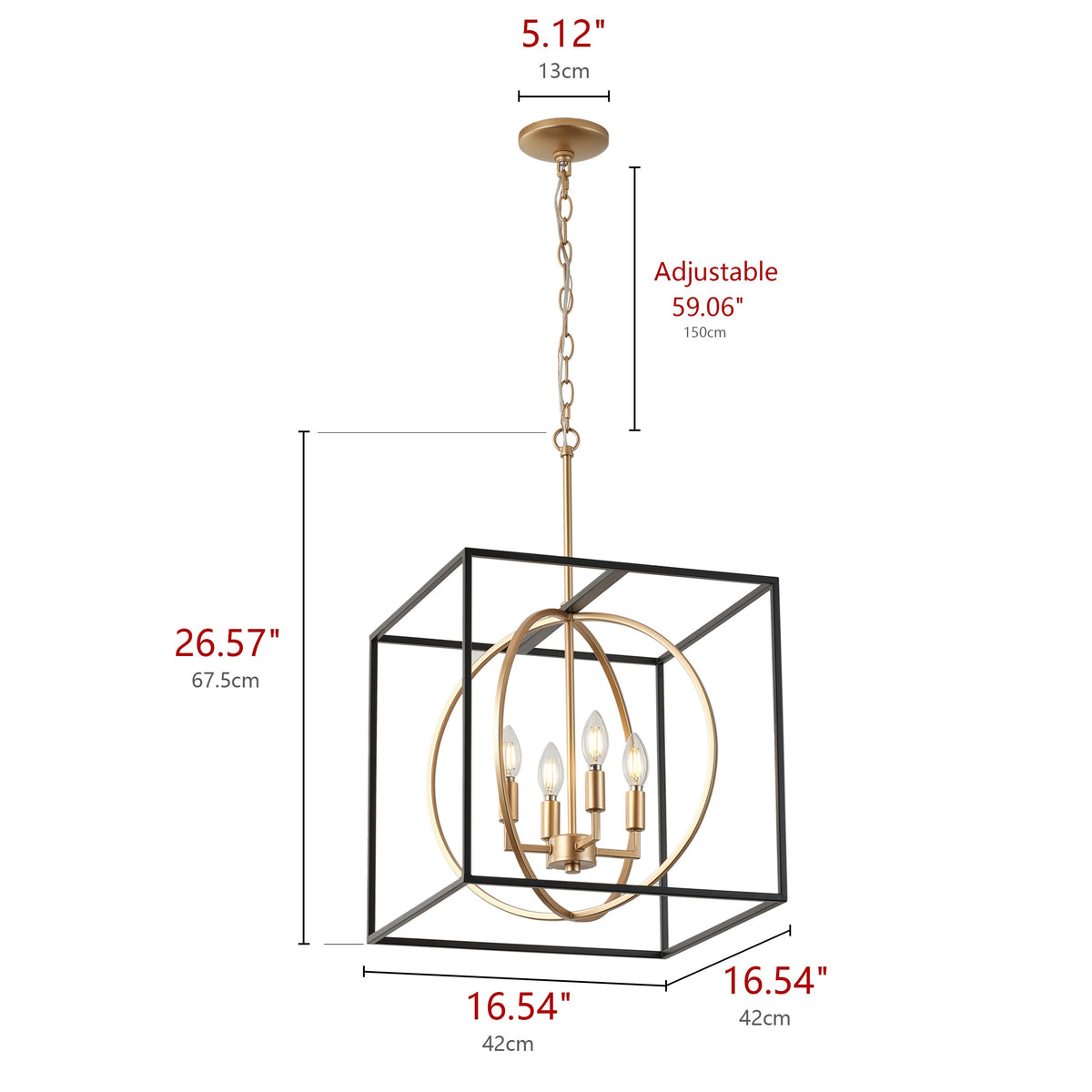 4-Light Farmhouse Pendant Chandelier with Cube Frame