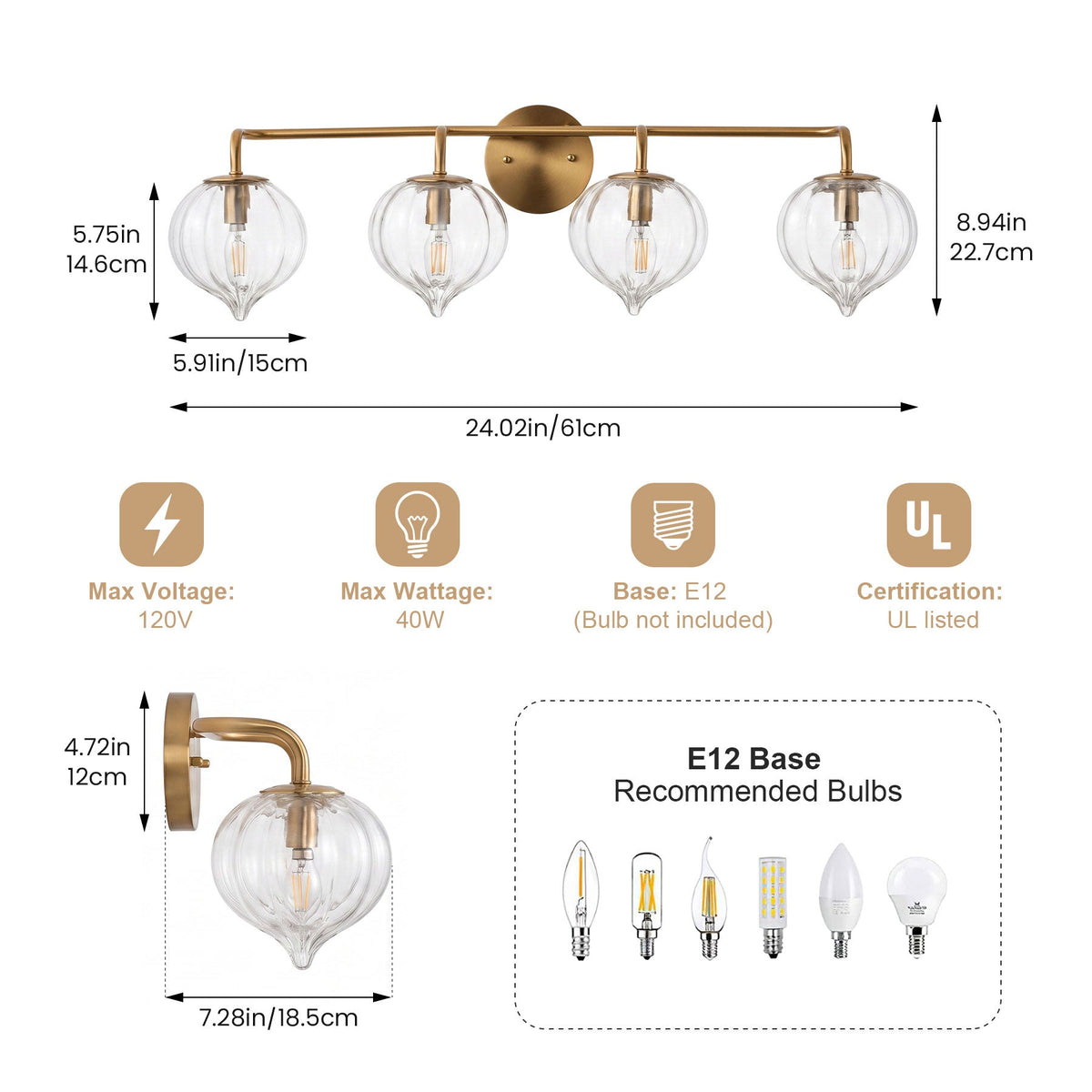3-light & 4-light Pumpkin Glass Vanity Light