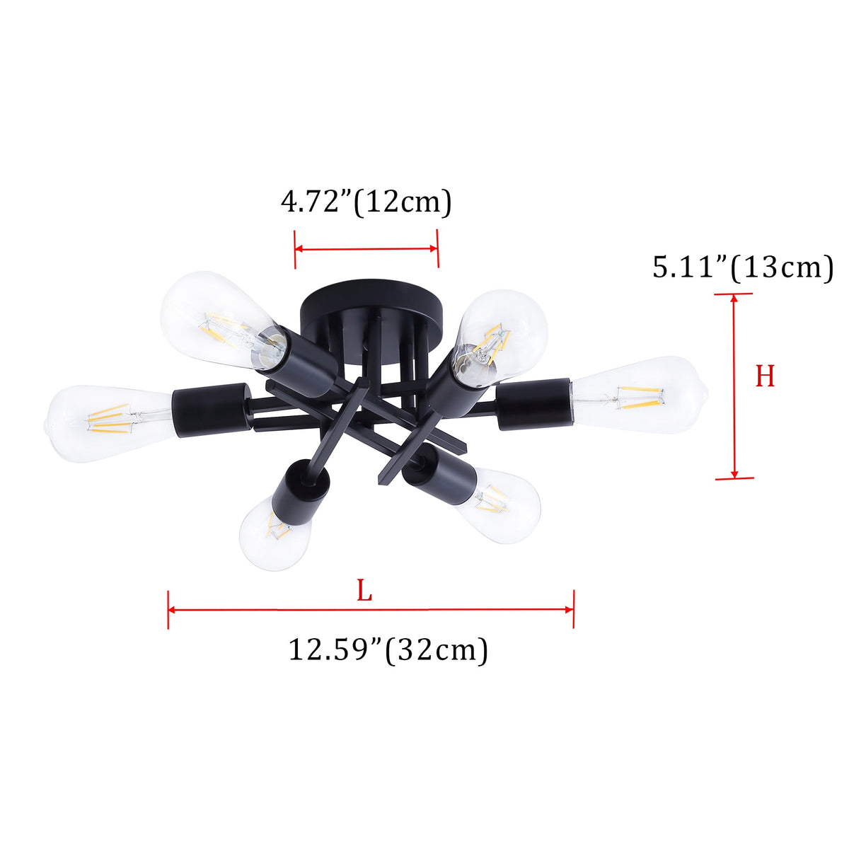 6-Lights Sputnik Shape Semi-Flush Mount Lighting