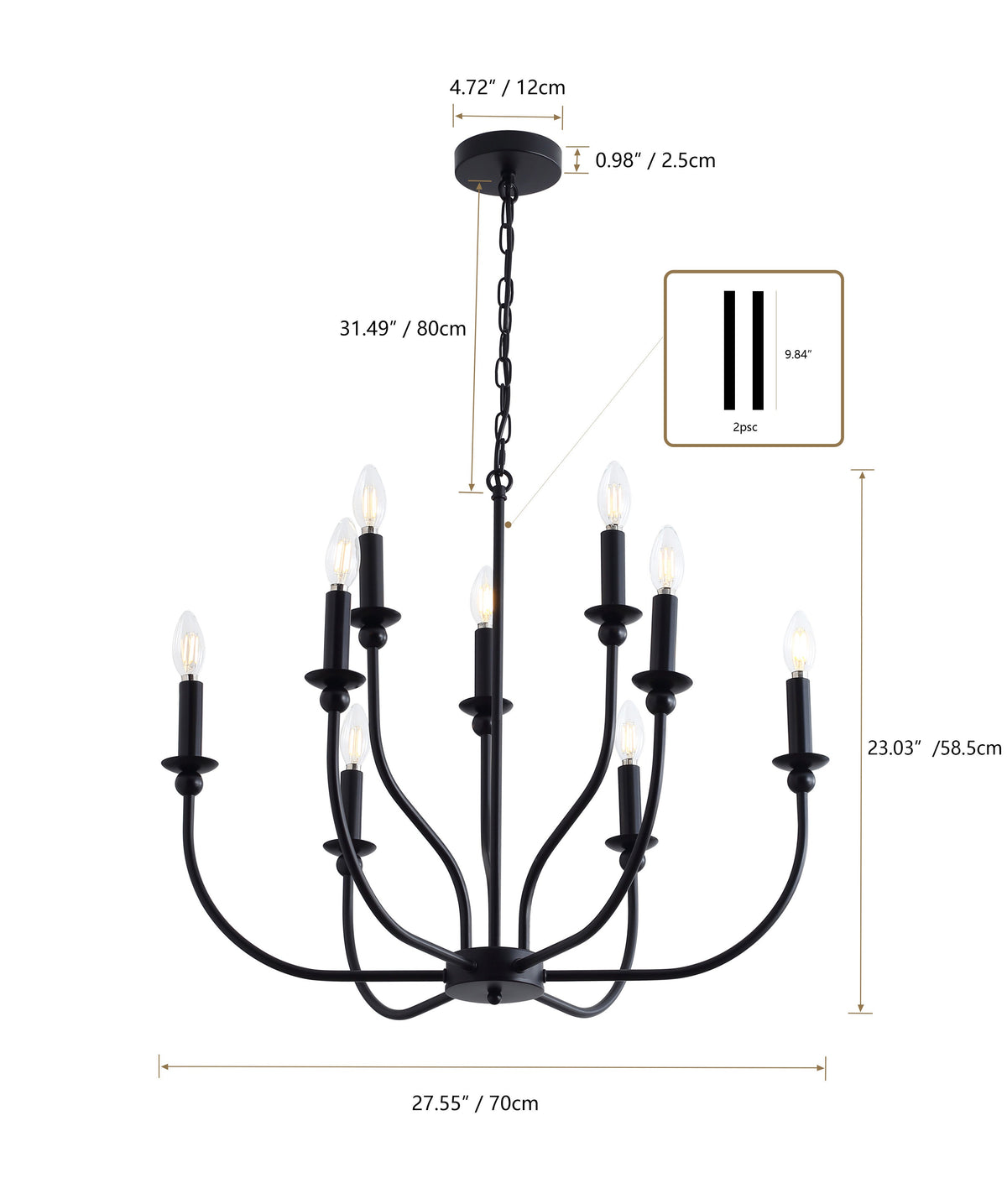 9-Lights Luxury Candlestick Adjustable Chandelier