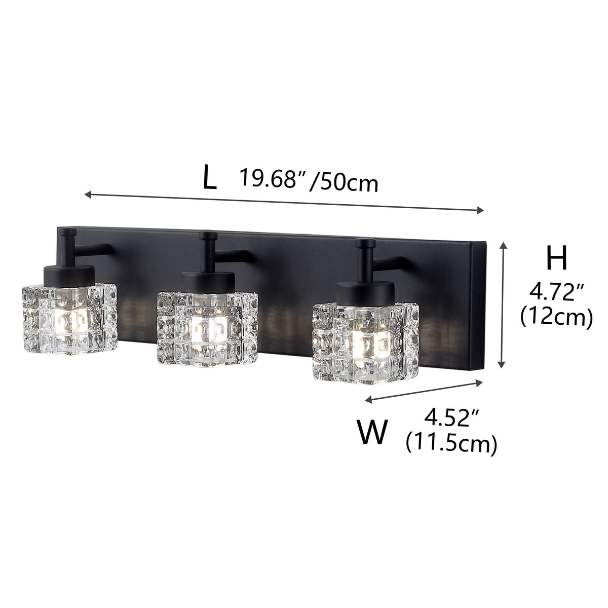 3-Lights Modern Square Crystal Vanity Lighting