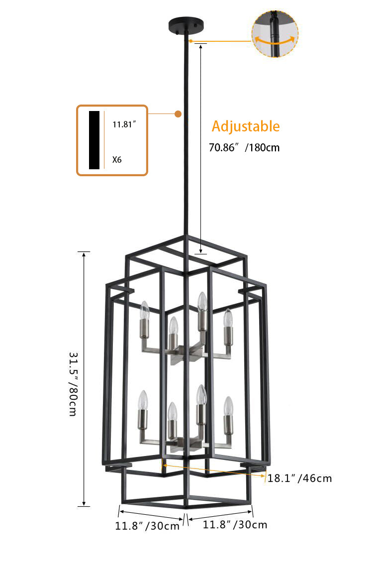 8-Lights Industrial Wrought Iron Pendant Lighting