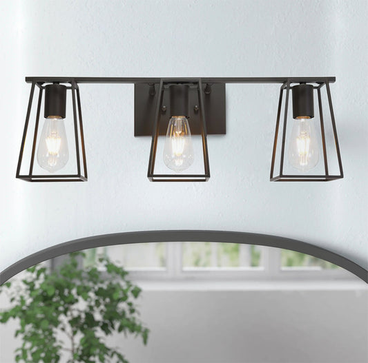 3-Lights Vintage Metal Cage Vanity Lighting
