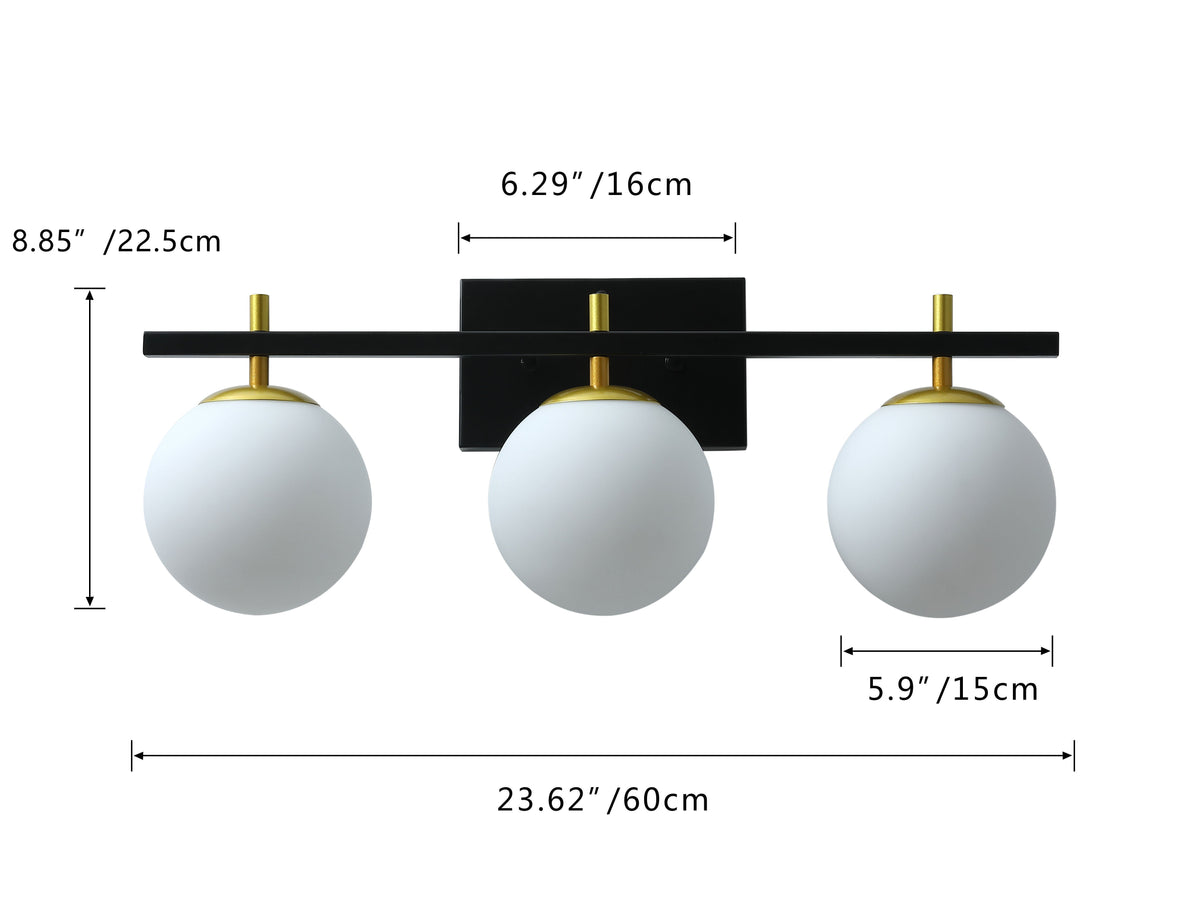 3-Lights Ball Shaded Vanity Lighting