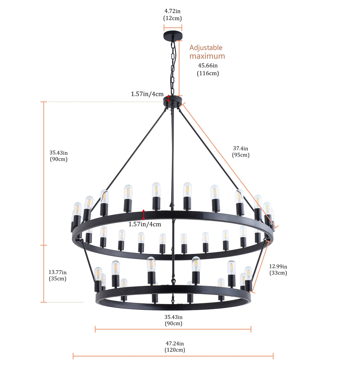 36-Lights Vintage Industial Style Chandelier