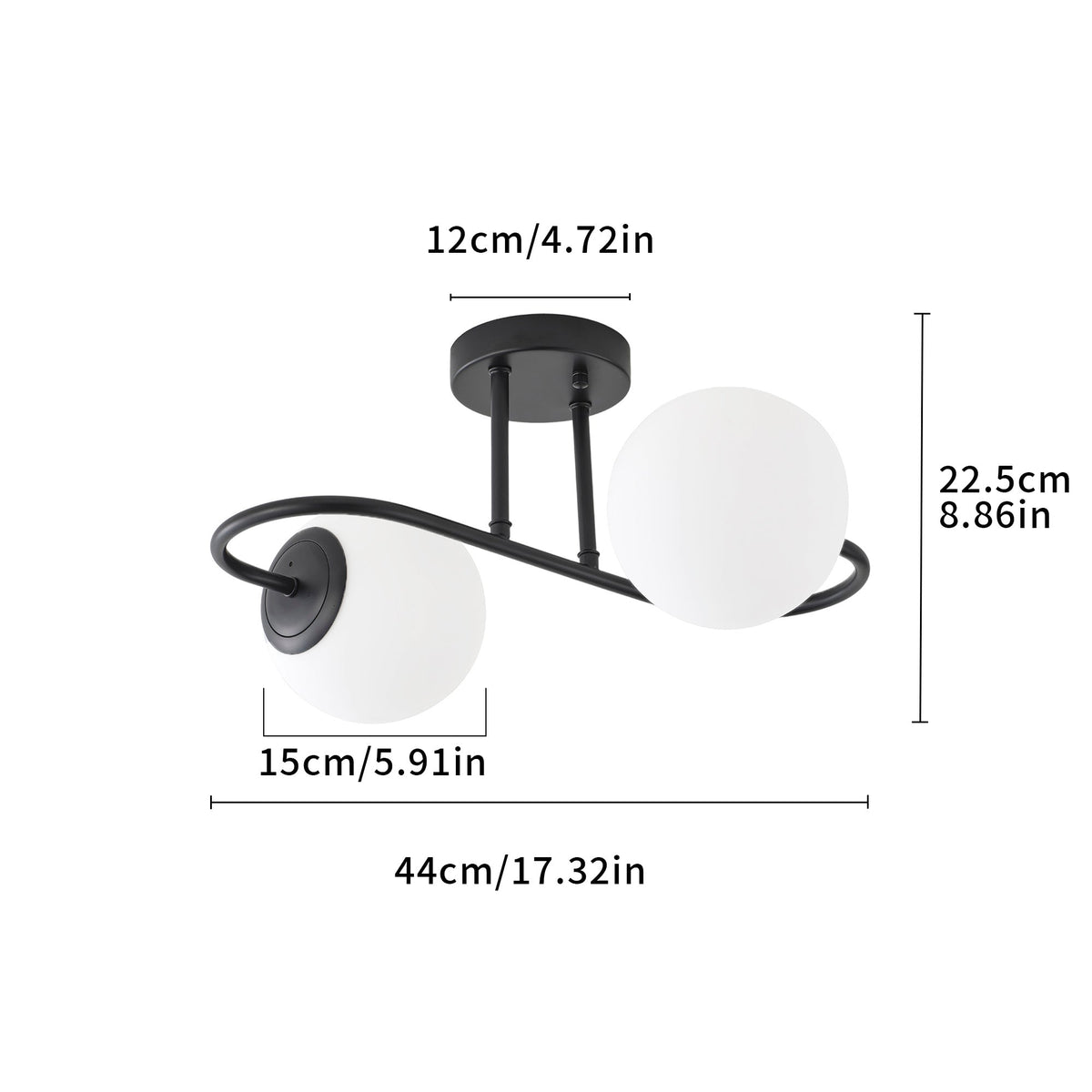 2-Light Frosted Glass Semi Flush Ceiling Light