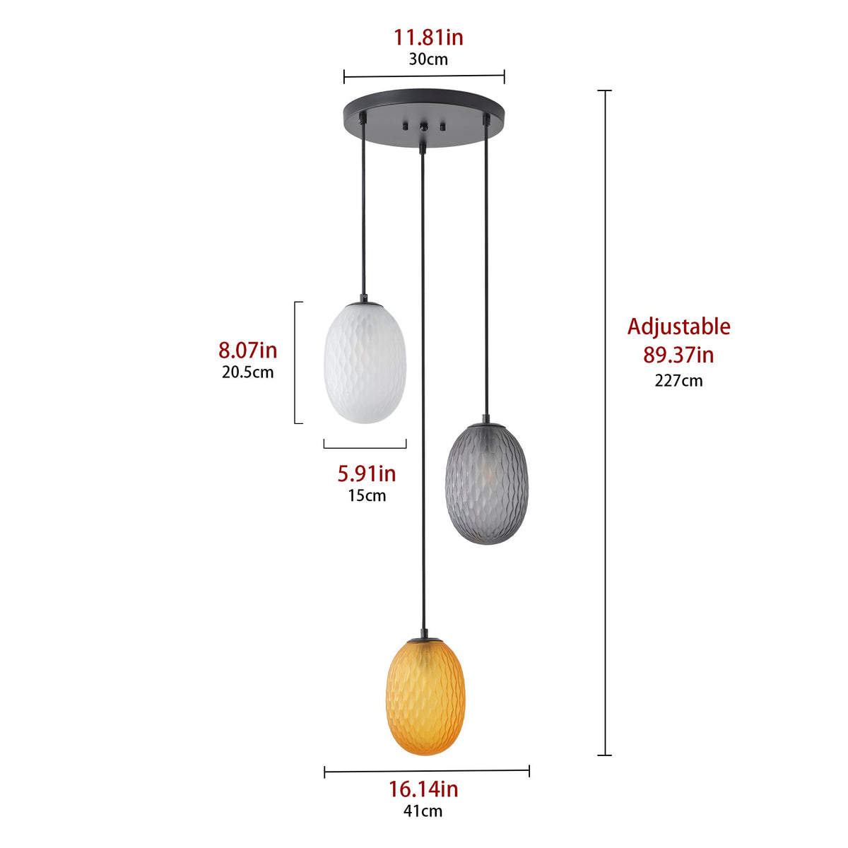 3-Light Luxury Colored Glass Pendant Light