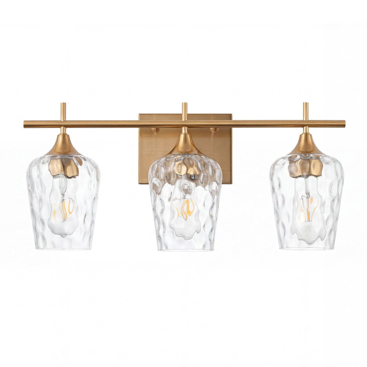 3-Light Bathroom Vanity Light Glass Shade Brass Finish