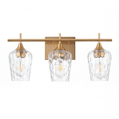 3-Light Bathroom Vanity Light Glass Shade Brass Finish
