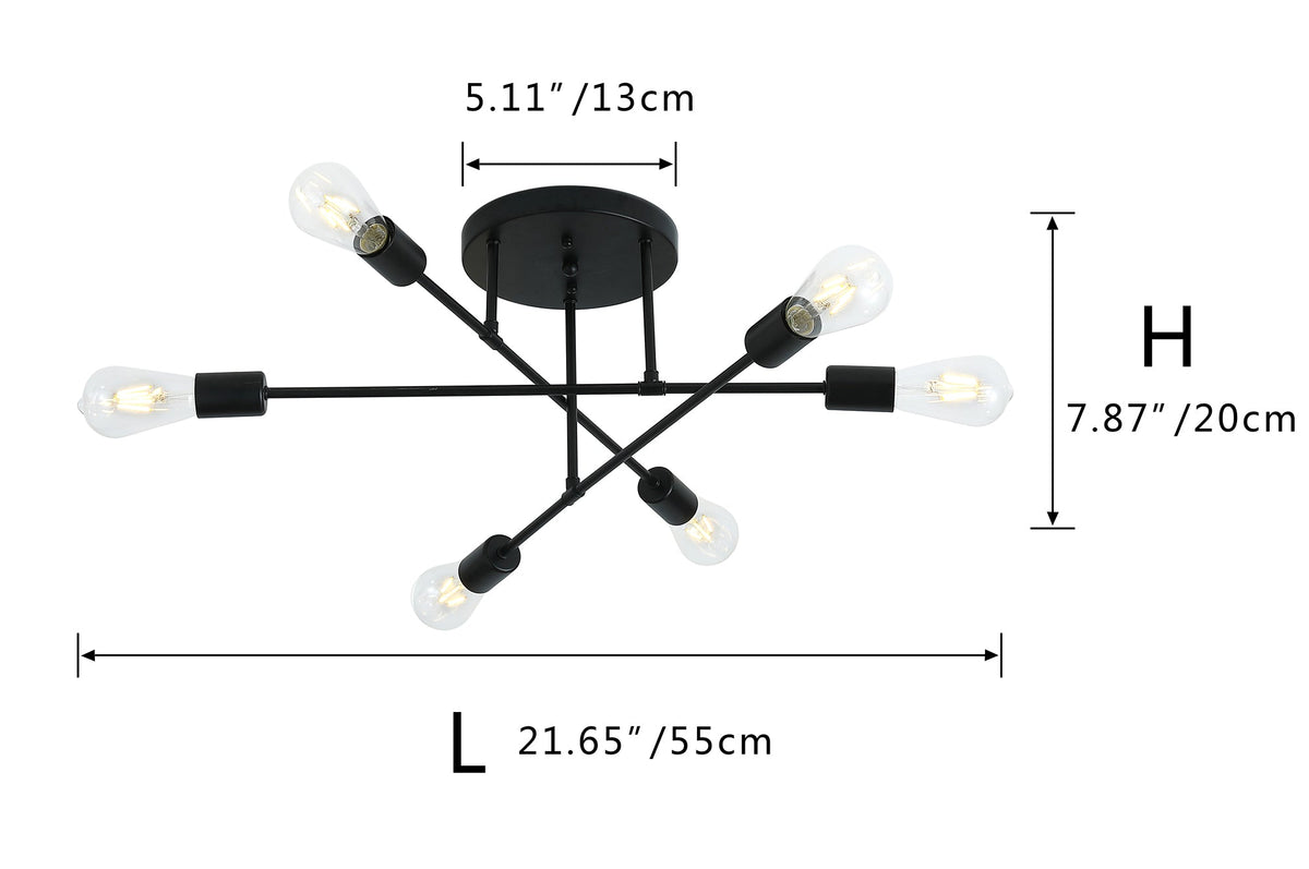 6-Lights Geometric Shape Semi-Flush Mount Lighting